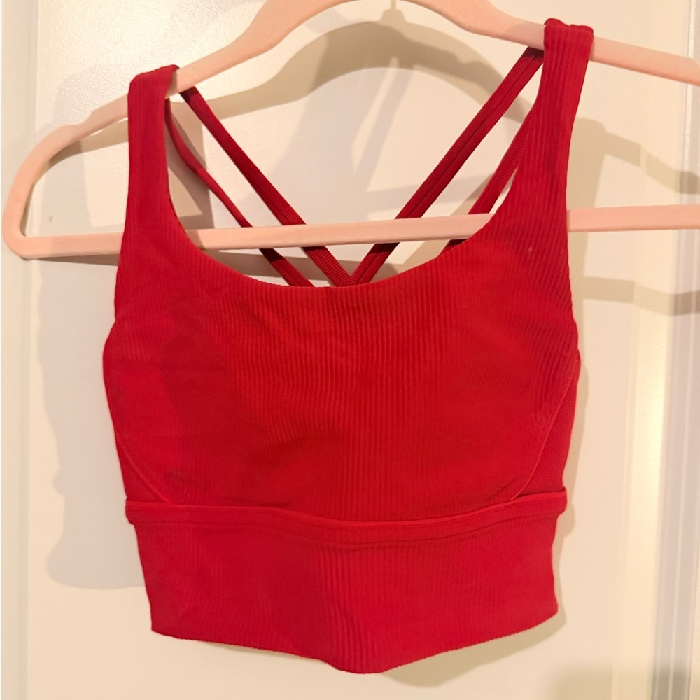 Red Ribbed Strappy Sports Bra